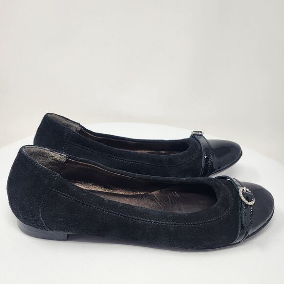 AGL Monika Cap Toe Ballet Flat EU39/US9 Black Suede & Patent Leather Rhinestone - Picture 2 of 14